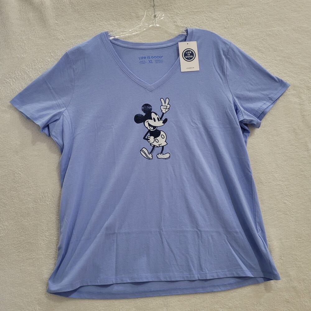 Life Is Good x Steamboat Willie Peace Mickey V-Neck Tee Shirt Women's Sz XL NWT